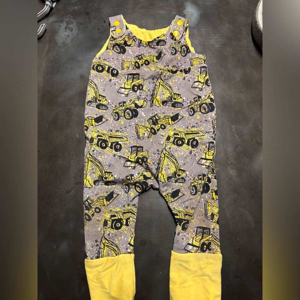 Handmade Grow with Me Construction Print Overalls Size 6-18m